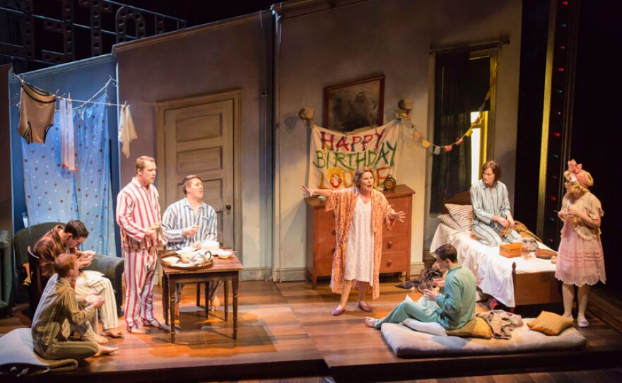 Rose (Imelda Staunton), June (Gemma Sutton), Louise (Lara Pulver) and Newsboys (Roger Dipper, Kieron Jae, Dan Burton, Luke Street, Damien Poole) in "Gypsy.”