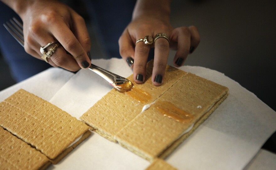 To reinforce the graham crackers we were forced to use, thanks to the Great D.C. Gingerbread Shortage of 2013, we sealed any weak spots with melted gummy bears.