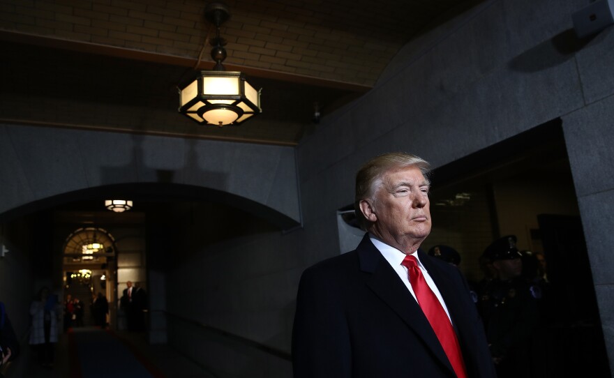 Donald Trump arrives on the West Front of the U.S. Capitol on Friday to take the stage for his inauguration ceremony.