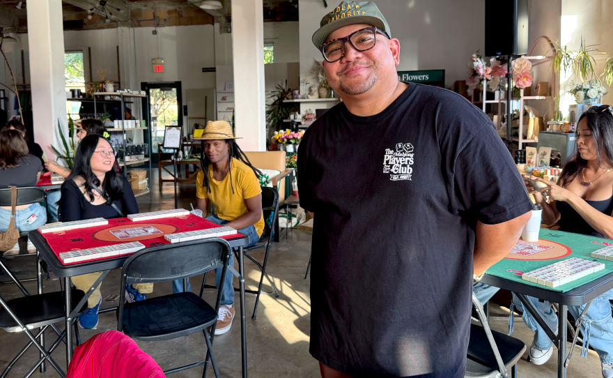 James Gutierrez, co-founder of No Ambition Tile Club, is pictured at a mahjong meetup at Moniker General in Liberty Station on May 22, 2026.