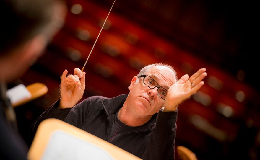 Steven Schick of the red fish blue fish ensemble conducts in an undated photo.