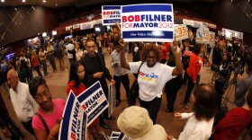Supporters of San Diego mayoral candidate Rep. Bob Filner (D) at Golden Hall on November 6, 2012.