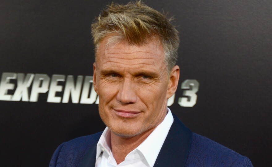 Lundgren attends the premiere for <em>The Expendables 3</em> in Hollywood.