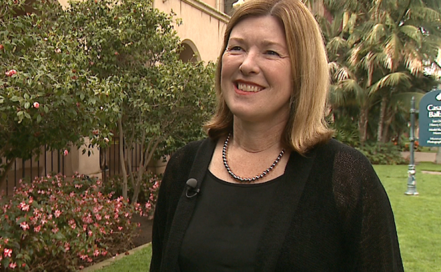 University of San Diego historian Molly McClain stands along the Prado in Balboa Park, March 2015.