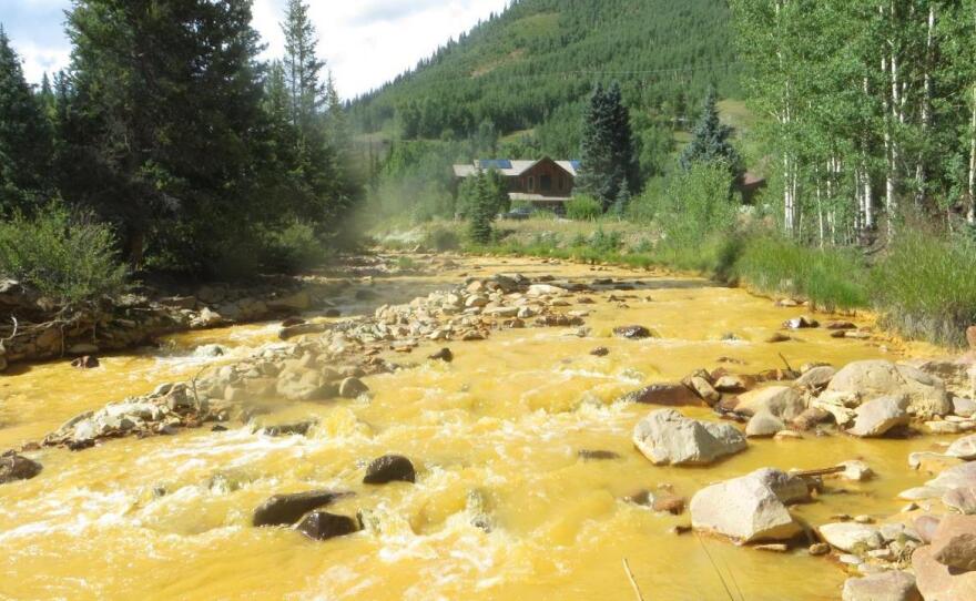 As it monitored the waste-water blowout that began Wednesday, the EPA took this photo of a sampling point near the source outside of Silverton, Colo., on Sunday.