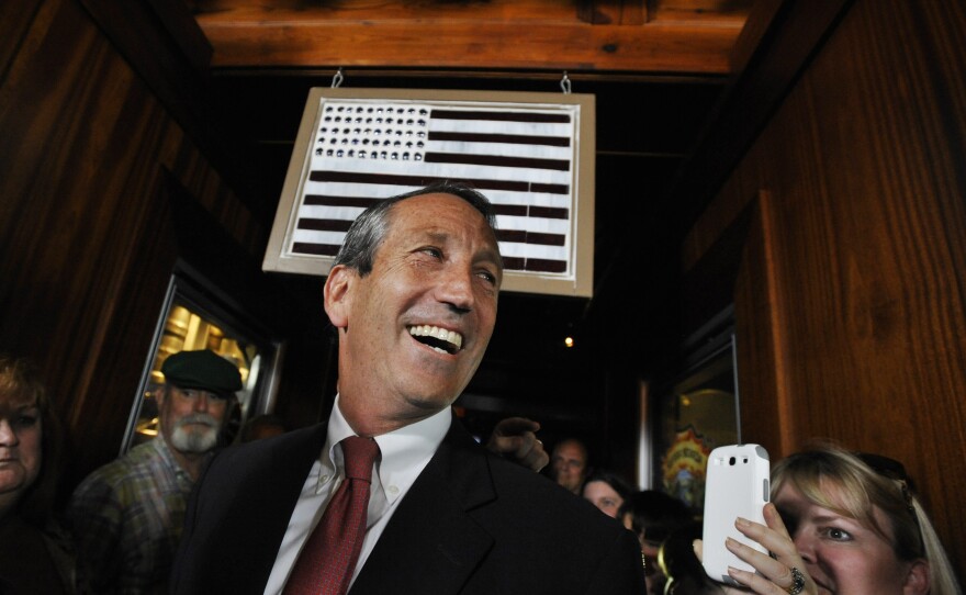 Former South Carolina Gov. Mark Sanford arrives to give his victory speech Tuesday in Mount Pleasant, S.C. Sanford won back his old congressional seat in the state's 1st District in a special election.