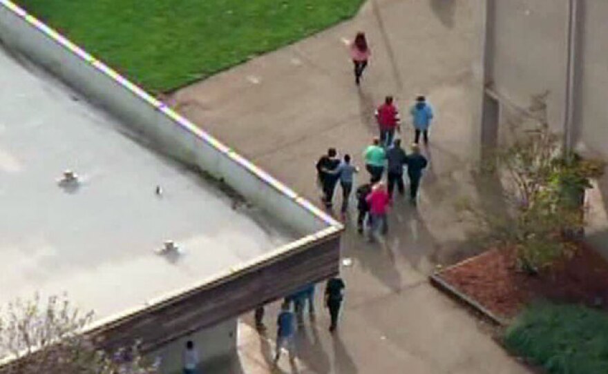 Students are being evacuated from Marysville-Pilchuck High School, which is north of Seattle, Oct. 24, 2014.