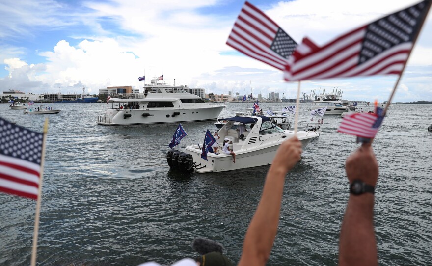 Supporters of President Trump rally on June 14 in Miami. His campaign is pushing a message in Florida warning of socialism.