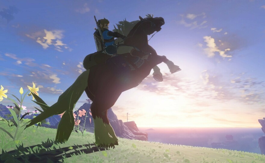 Link astride one of his many horses.