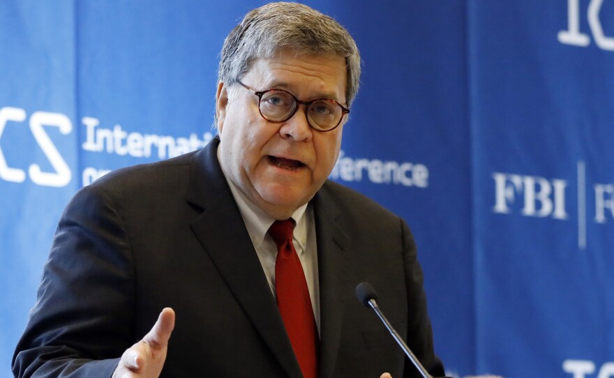 Attorney General William Barr, shown here in July, says there were "serious irregularities" at the federal jail where Jeffrey Epstein was found dead Saturday morning.