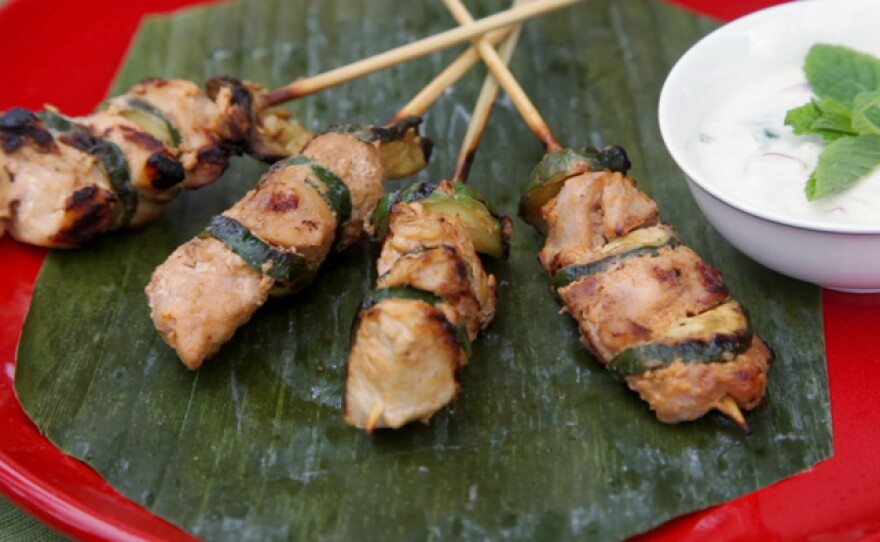 Chef Su-Mei's Grilled Honey and Mustard Marinated Chicken Skewers with Yogurt Dipping Sauce