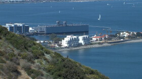 Buildings and piers of Naval Base Point Loma as seen from Cabrillo National Monument.
