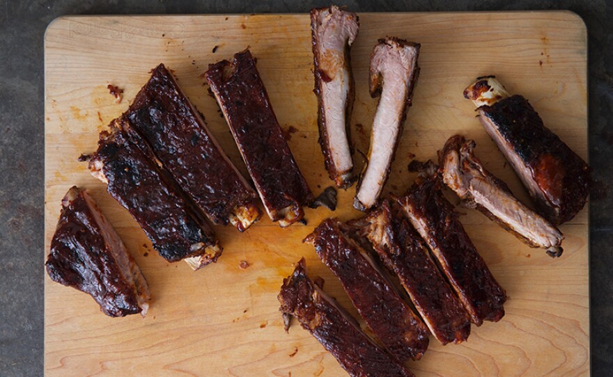 Slow-cooked ribs.