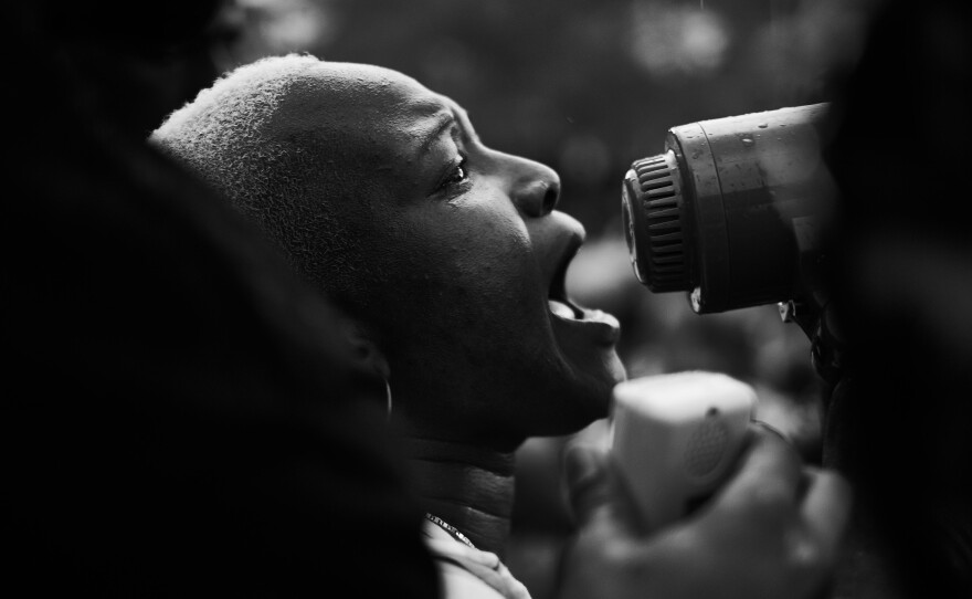 A protest for Freddie Gray outside of the Baltimore City Hall in Baltimore, Md., in 2015.