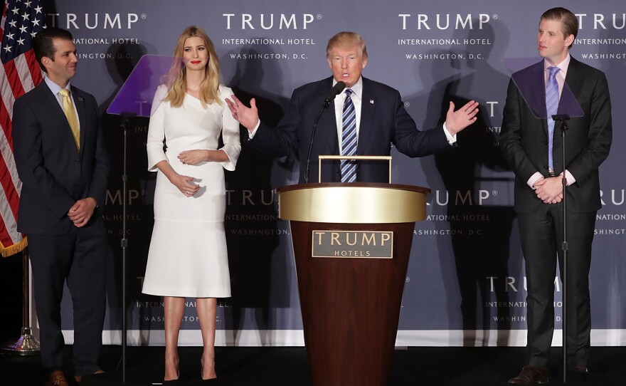 Donald Trump has promised to turn his company over to his three grown children — Donald Trump Jr. (from left), Ivanka and Eric — to run once he's sworn in.