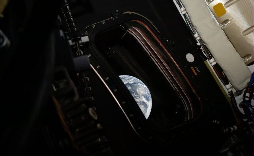 April 3: An image of Earth taken by astronaut Reid Wiseman inside the Orion capsule.