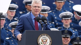 Secretary of the Air Force Troy Meink speaks during the United States Air Force Academy Graduation Ceremony at Falcon Stadium, Thursday, May 28, 2026, at the United States Air Force Academy in Colorado Springs, Colo.