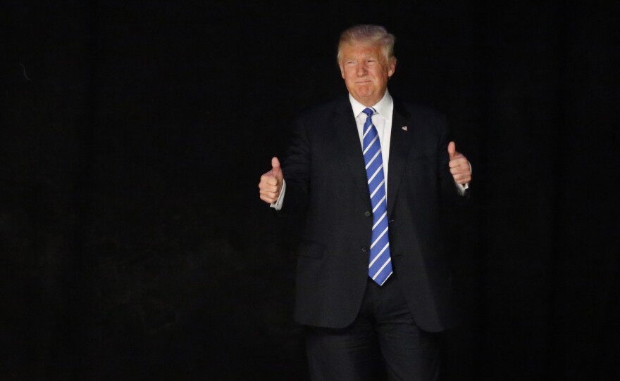 Then-candidate Donald Trump appears at a political event in Dallas on the same day in June 2016 that he was deposed in a lawsuit over a contract dispute. Trump is often more subdued while testifying under oath, but he can show a combativeness familiar on the campaign trail.