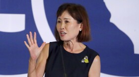 In this Sept. 7, 2019 file photo, Michelle Steel, Republican candidate for California's 48th Congressional District, speaks during the California GOP fall convention in Indian Wells, Calif. 