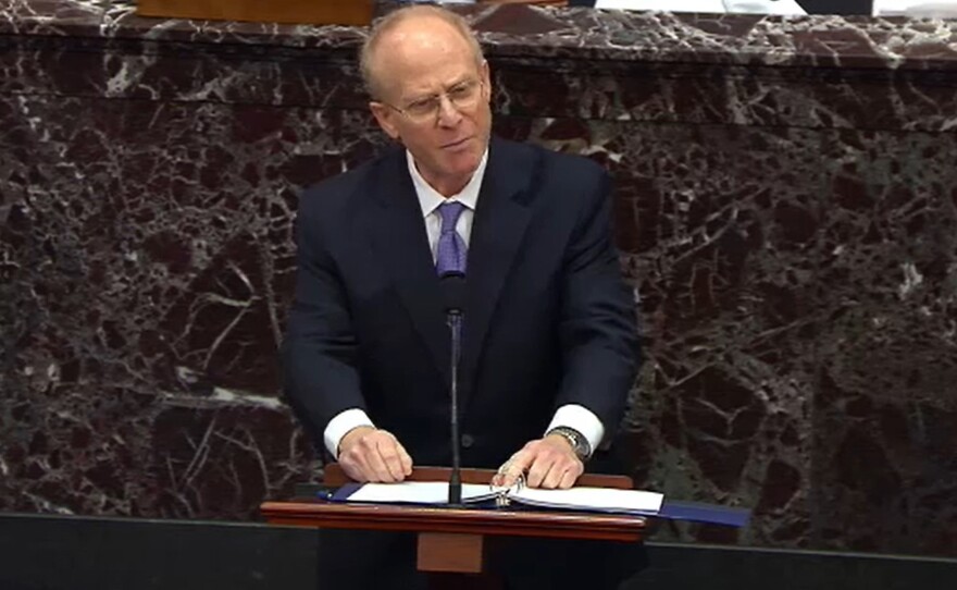 President Donald Trump's defense attorney David Schoen speaks on the fourth day of former President Donald Trump's second impeachment trial at the U.S. Capitol.