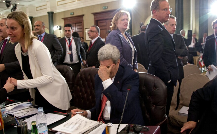 At a Cairo aid conference to help rebuild Gaza, Secretary of State John Kerry paused to rub his eyes Sunday. The U.S. is promising another $212 million in aid.