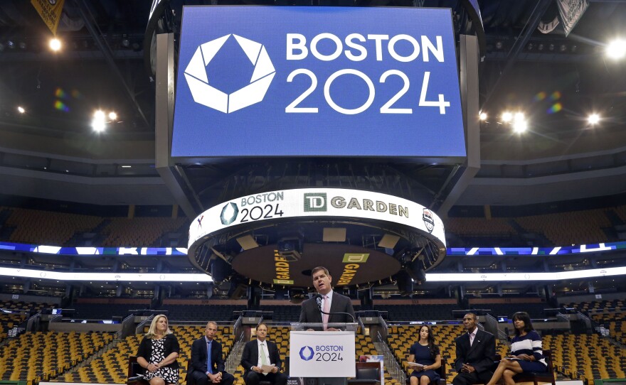 Boston Mayor Martin Walsh speaks at a news conference last month. He and the USOC announced Monday that his city is no longer in the running to host the 2024 Olympics.