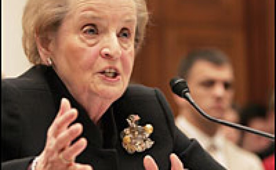 Former Secretary of State Madeleine Albright testifies at a Congressional hearing on the Iraq War in 2007. Her latest book, <em>Memo To The President,</em> explores how to "restore America's reputation and leadership."