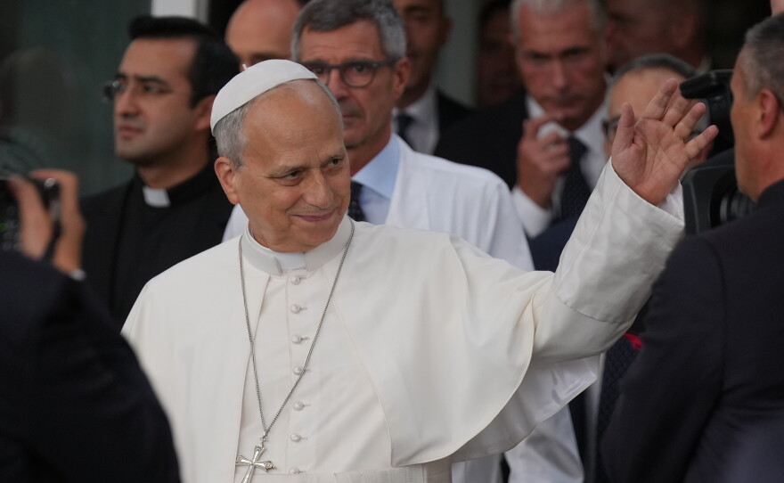 Pope Leo XIV, followed by surgeon Stefano Margaritora, leaves Rome's Agostino Gemelli Polyclinic on Saturday.