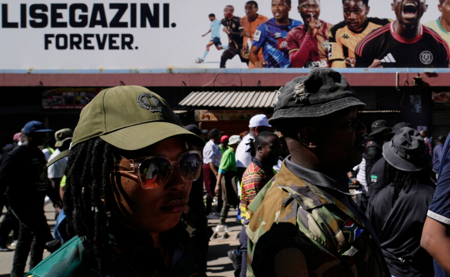 South Africans in Johannesburg protest against illegal migration on April 29.