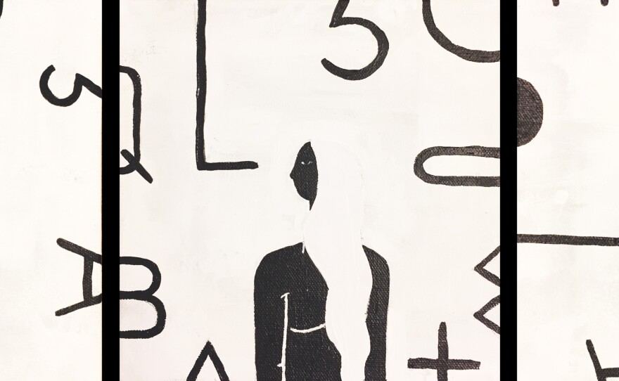 Ash Casper, <em>Oriented</em>, acrylic paint and encaustic wax, 8 inches by 8 inches; 2016.