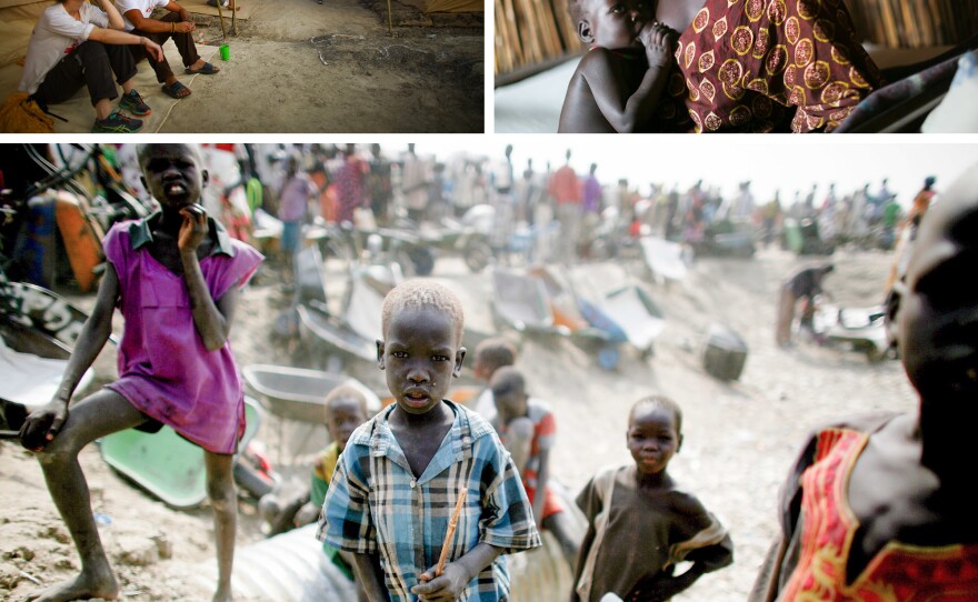 People stand in line for food at the U.N. Protection of Civilians site near Bentiu, South Sudan. Over 120,000 people live at the site, the biggest in the country. From the story "Five Days And Five Nights With Doctors Without Borders," 2016.