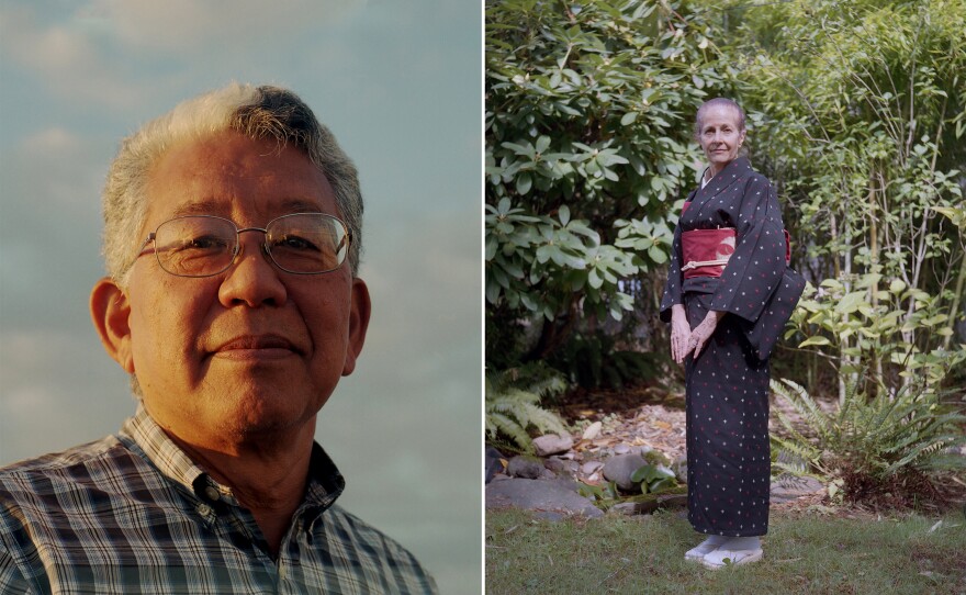 My dad, Tom Matsuda, at sunset (left). My mom, Sheila Walters Matsuda, in our garden in Portland, Oregon, after a Japanese tea ceremony class that she taught. She studied tea in Kyoto for 10 years.