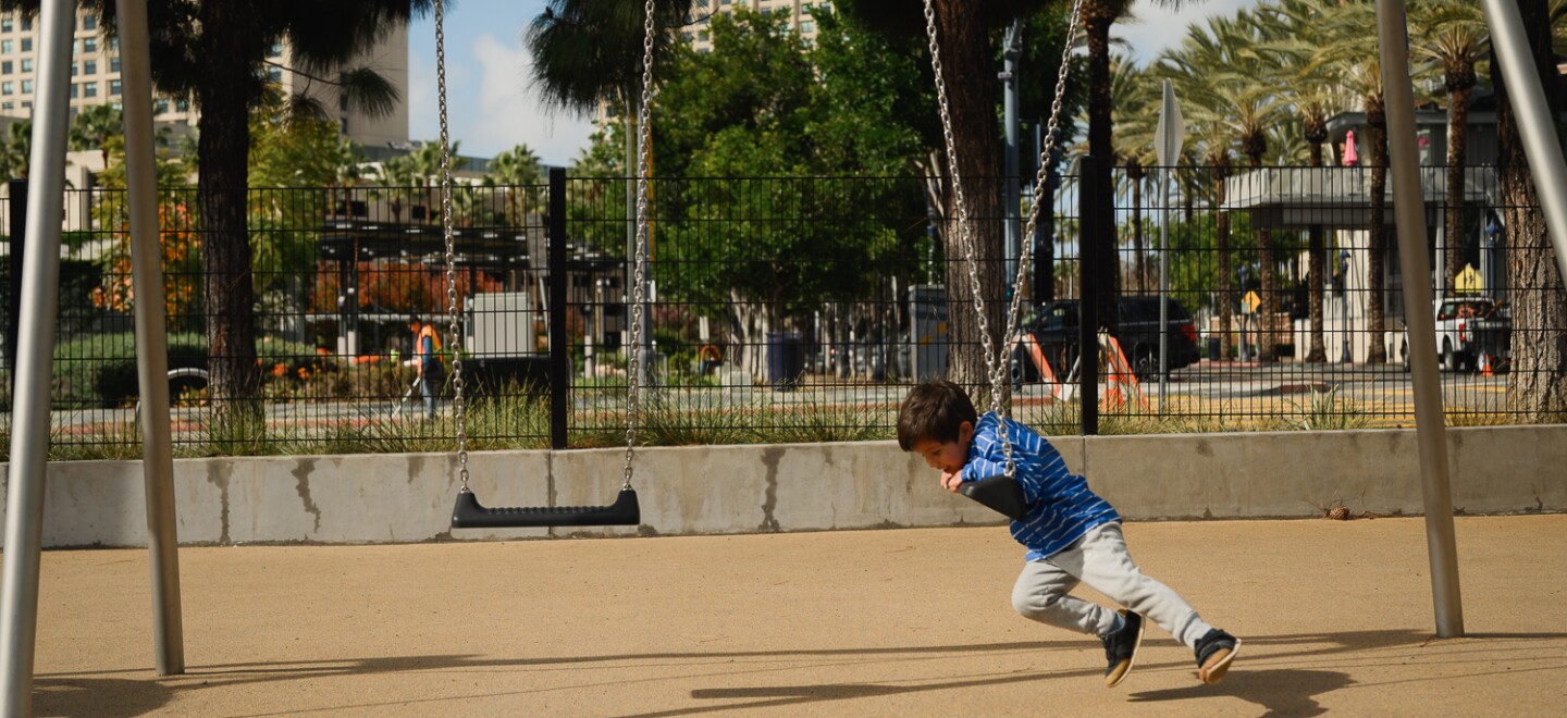 Photographs of Ana Cordova and her son, Nolan, at a park at their home in downtown San Diego, California on Jan. 23, 2024.