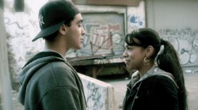 Actors E.J. Bonilla (L) and Gleendilys Inoa in a scene from Cruz Angeles' "Don't Let Me Drown". 