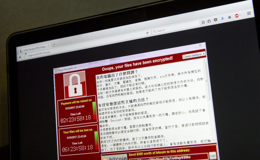 A screenshot of the warning screen ransomware attack, as captured by a computer user in Taiwan, seen Saturday.
