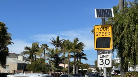 A radar feedback sign in the Crown Point neighborhood of Pacific Beach in San Diego. Feb. 21 2026