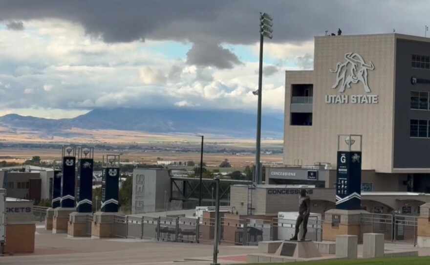 The city of Logan, Utah, a college and dairy farming town, is seen from the hillside on the Utah State University campus, Wednesday, April 22, 2026.