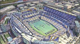 A rendering of the proposed Chargers stadium in downtown San Diego.