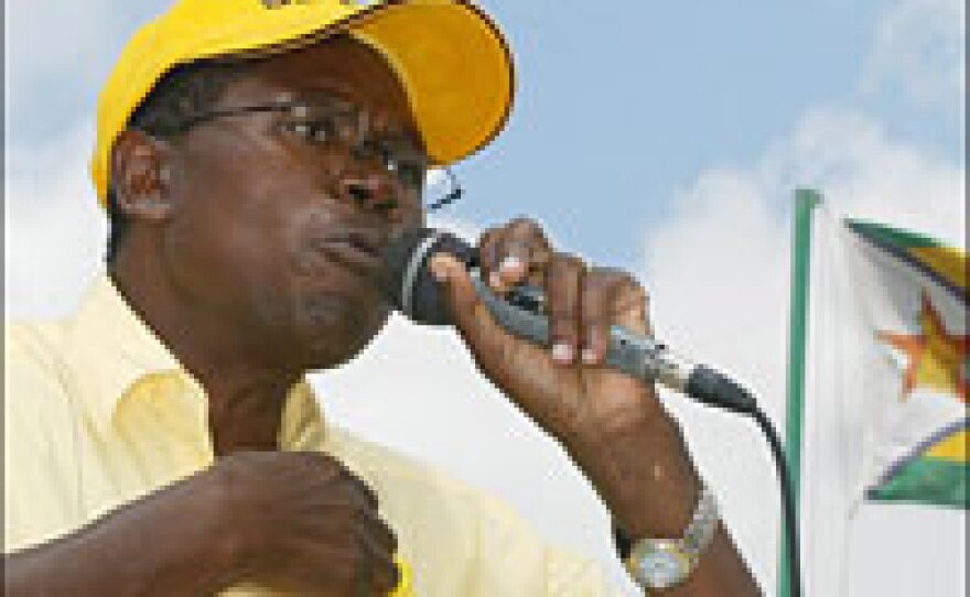 Presidential contender Simba Makoni gestures on March 21 at a campaign rally in Mabvuku/Tafara.