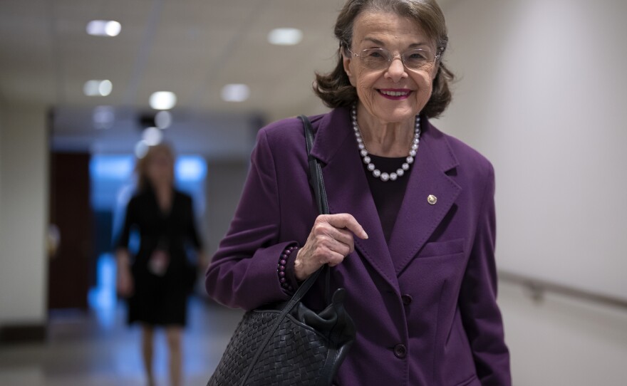 Sen. Dianne Feinstein, D-Calif., leaves a classified briefing on China, at the Capitol in Washington, Wednesday, Feb. 15, 2023.