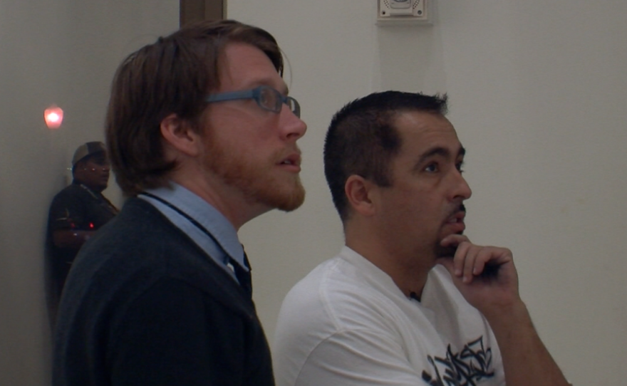 SDMA public programs manager Alexander Jarman and Writerz Blok artist Israel Serrano.