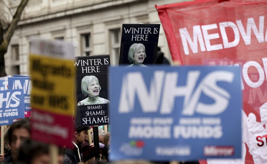 A protest march in support of Britain's National Health Service as winter conditions are thought to have put severe strain on the system, in London, on Feb. 3.