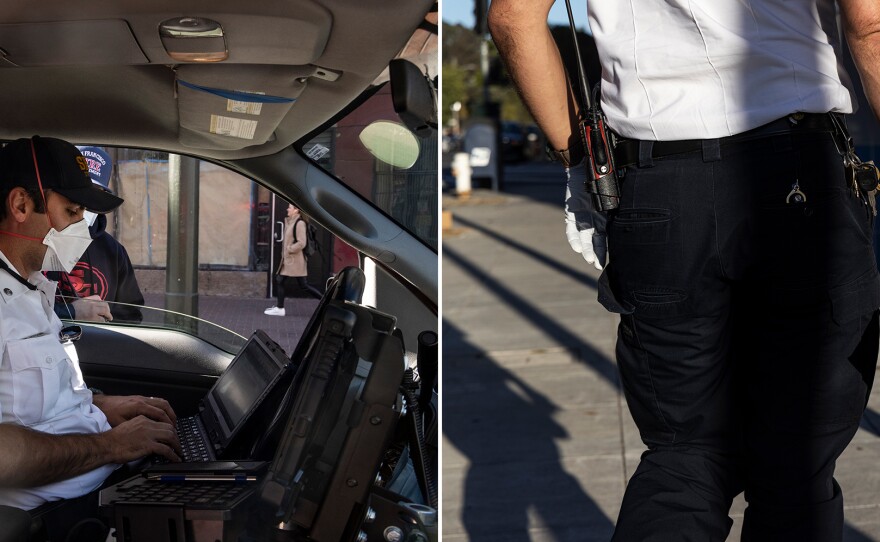 Paramedic Capt. Michael Mason, of the San Francisco Fire Department, takes a bag of drugs and paraphernalia to a nearby police station for disposal. The drugs were from a woman who'd just overdosed in a nearby fast food restaurant.