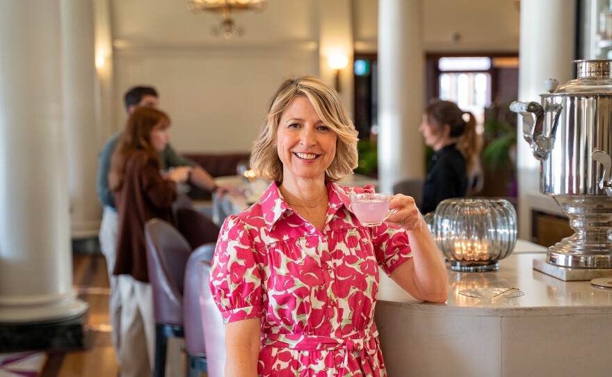 With a gorgeous sunset view of Victoria Harbor, Samantha enjoys tea-infused cocktails inspired by the high tea service for which the hotel is famous.