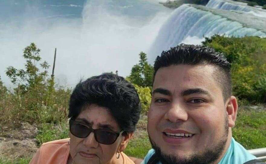 Maynor Suazo Sandoval (right) and his mother visiting the Niagara Falls, in New York state.
