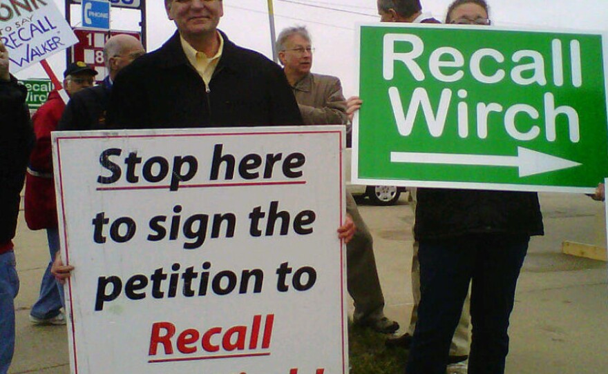 Dan Hunt, the organizer of the campaign to recall Wisconsin state Democratic Sen. Bob Wirch, attends a petition drive on a recent Saturday morning.