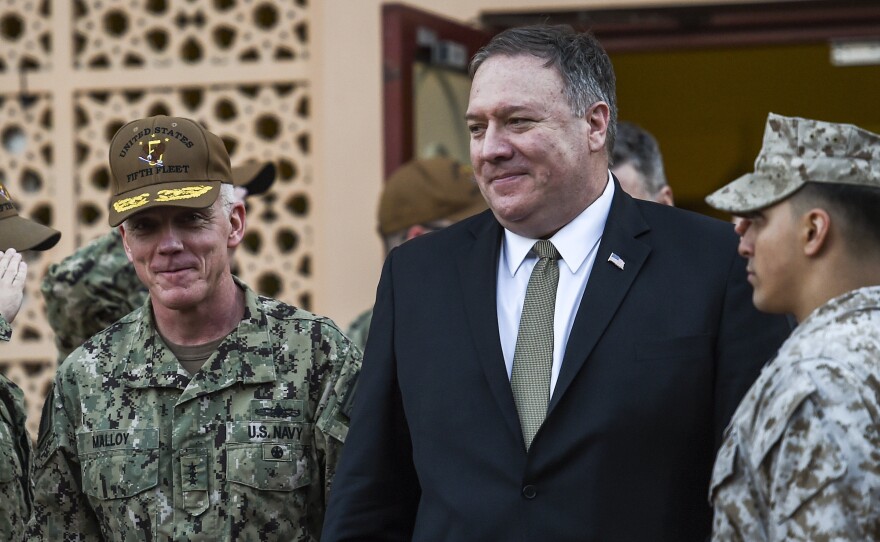 U.S. Secretary of State Mike Pompeo (center) visited Bahrain on Friday.