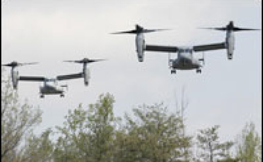 The V-22 Osprey is the Marine Corp's new vertical take-off and landing aircraft.