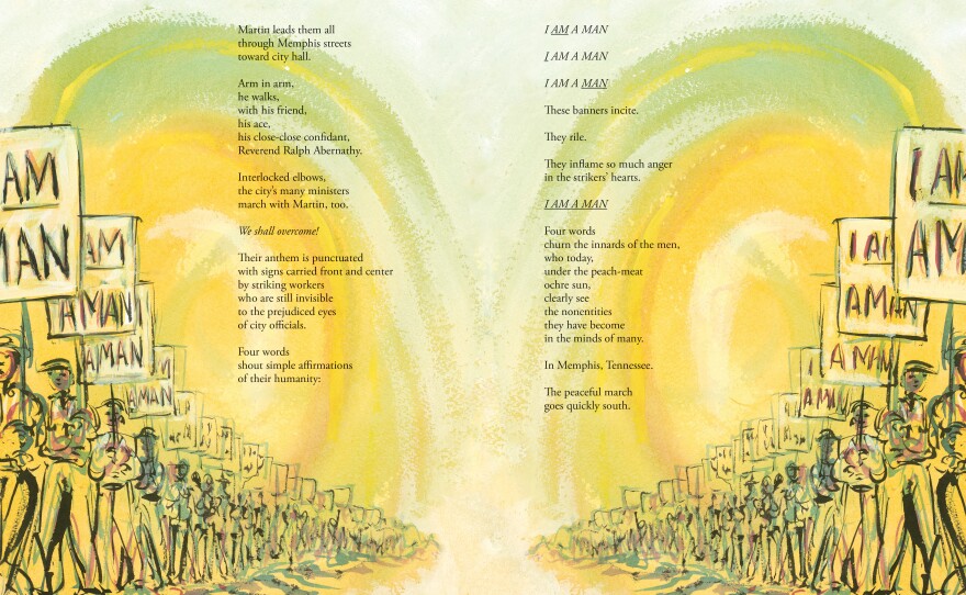 Brian Pinkney says he wanted the illustrations for<em> <a href="https://www.npr.org/books/titles/747318207/martin-rising-requiem-for-a-king">Martin Rising</a> </em>to be poetic — "almost like visual poetry."