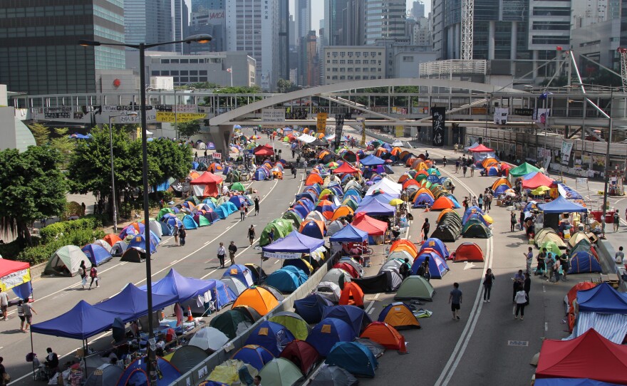 The main protest camp of about 300 tents blocks Hong Kong's Harcourt Road, a major highway on the island.